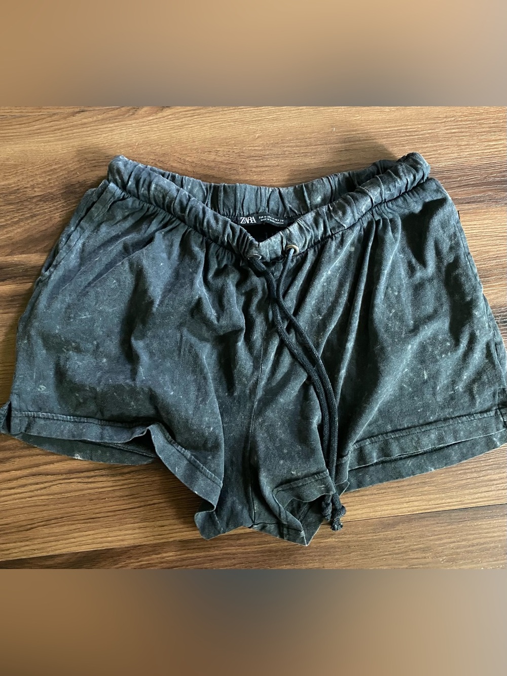 Zara Black Washed Drawstring Athletic Shorts